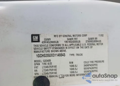 2003 Chevrolet Express from USA, damaged, VIN 1GCHG35UX31146643